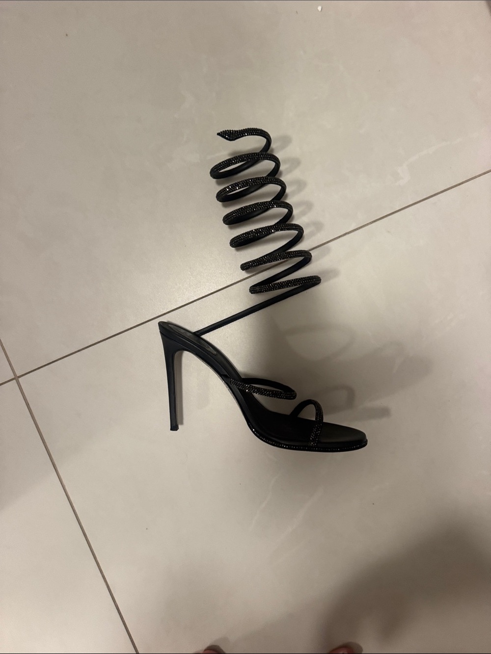Rene Caovilla Black Spiral Wrap Stiletto Sandals